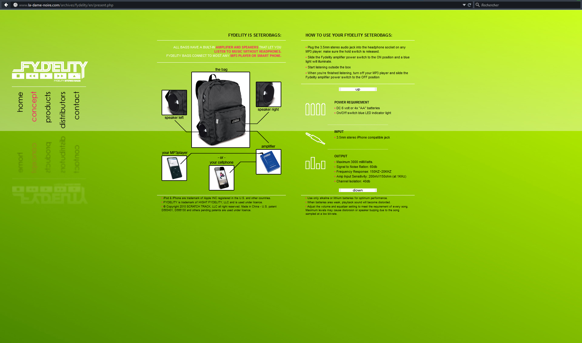 Aperçu de la page Concept du site Fydelity Stereobags