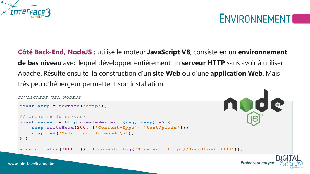 Environnement Node.js extrait du support JavaScript