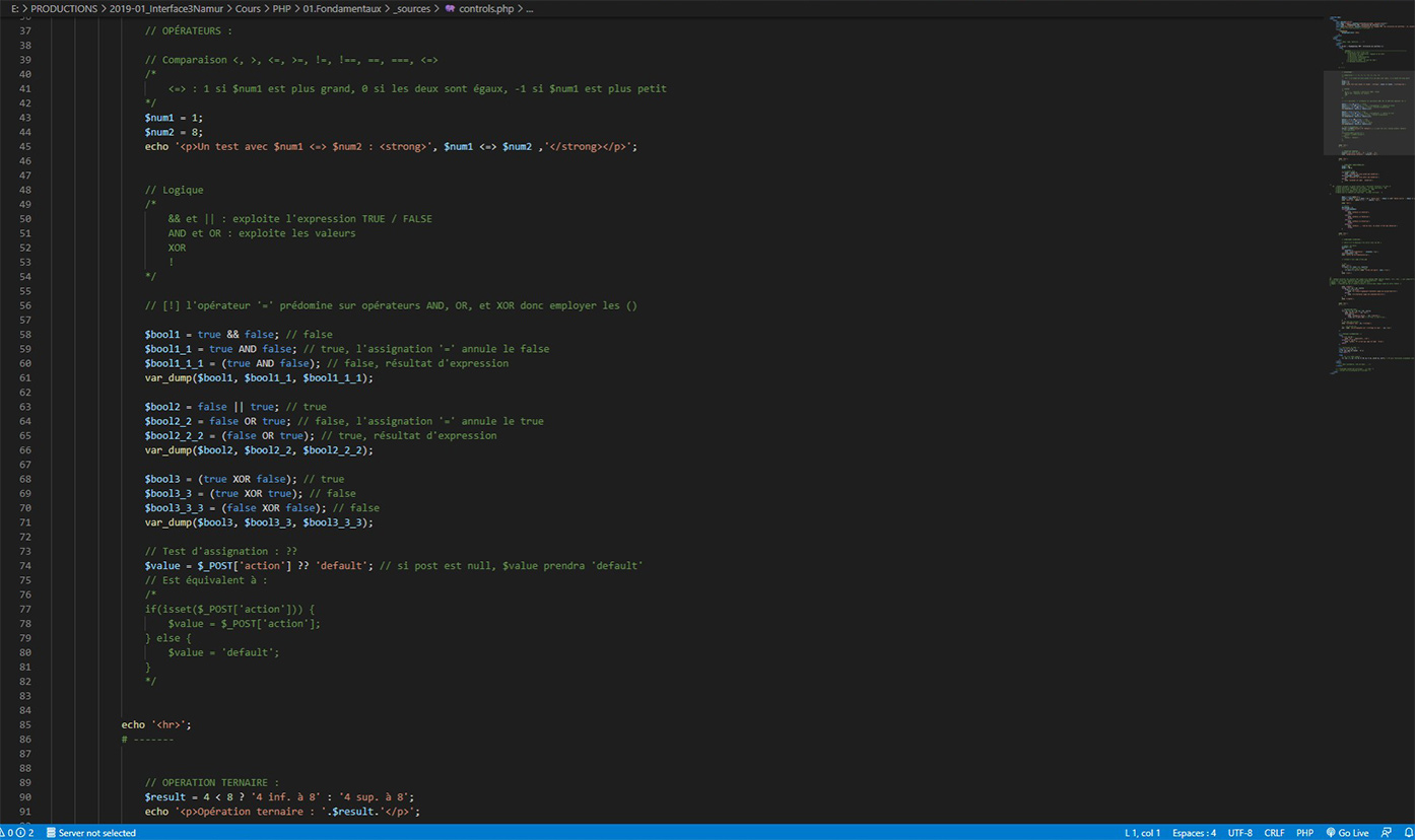 View of source code about Operators in PHP