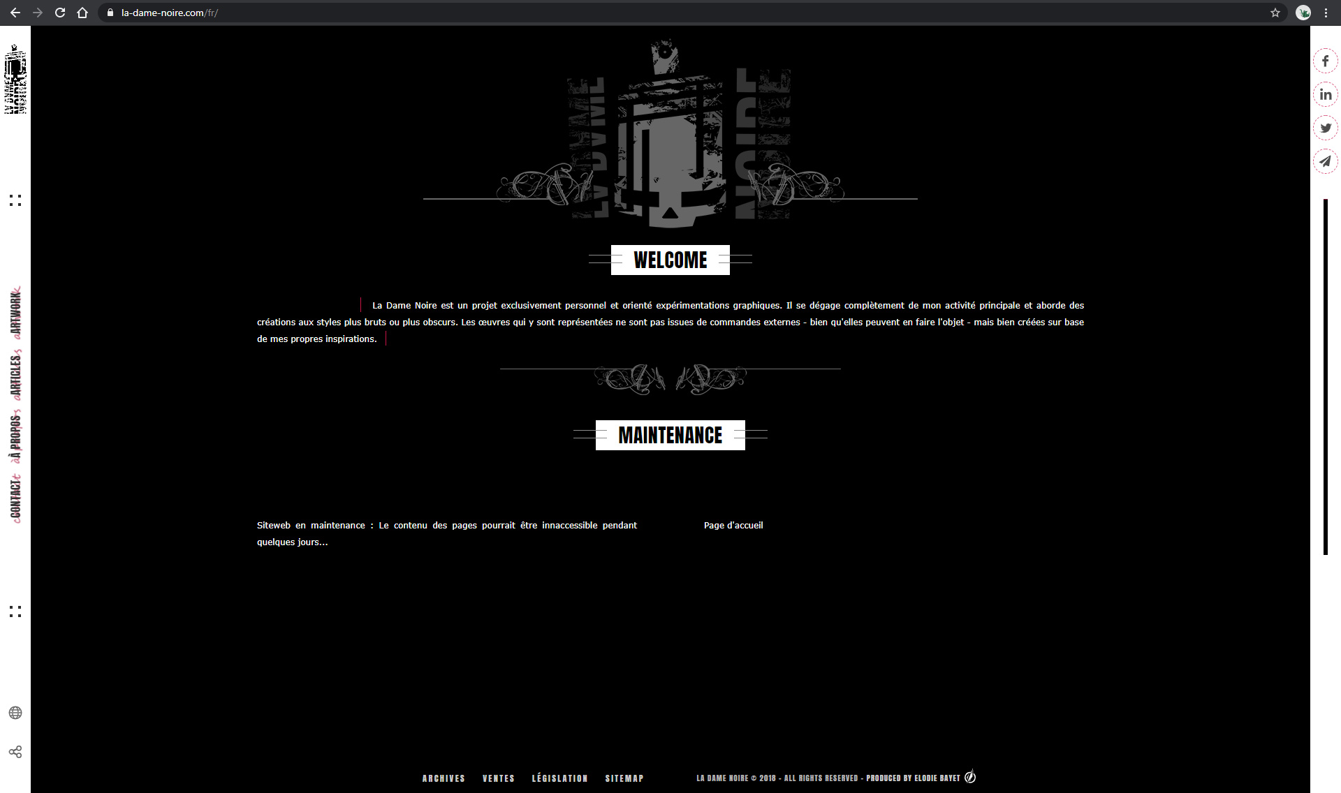 Page d'accueil du site La-Dame-Noire.com