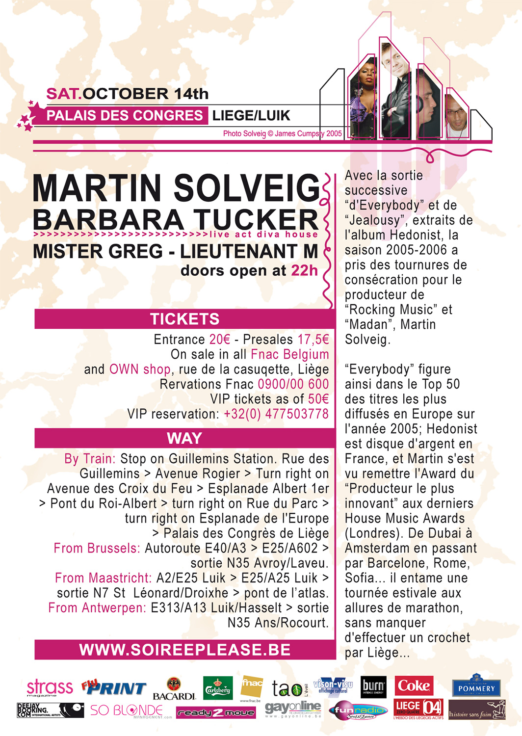 Flyer verso d'une soirée avec Martin Solveig et Barbara Tuck