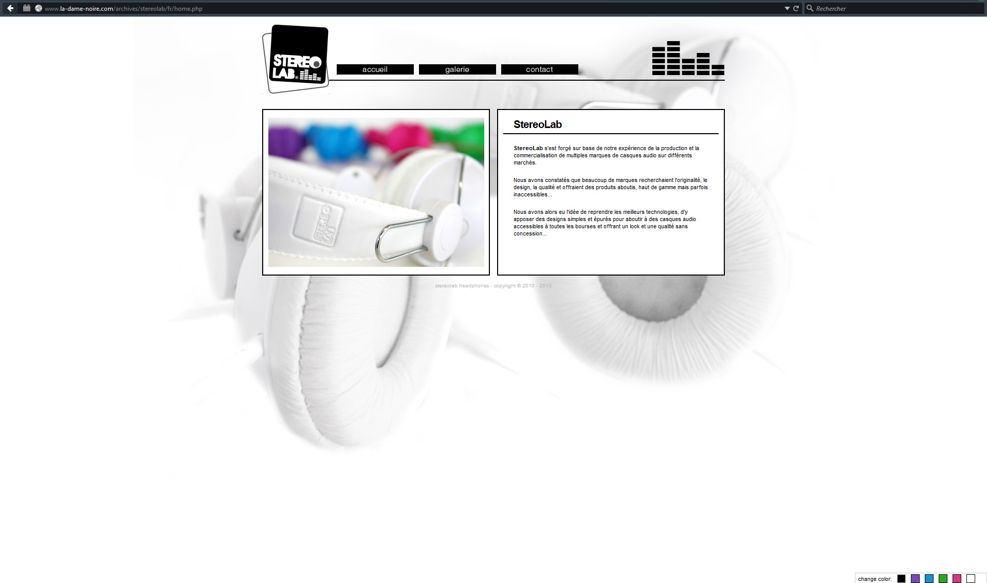 Aperçu de la page Accueil du site Stereolab Headphones